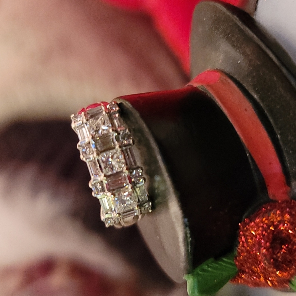 GIA Appraised Princess/Baugette/Round  Diamond Anniversary Band 14KT WG Sz 7.5